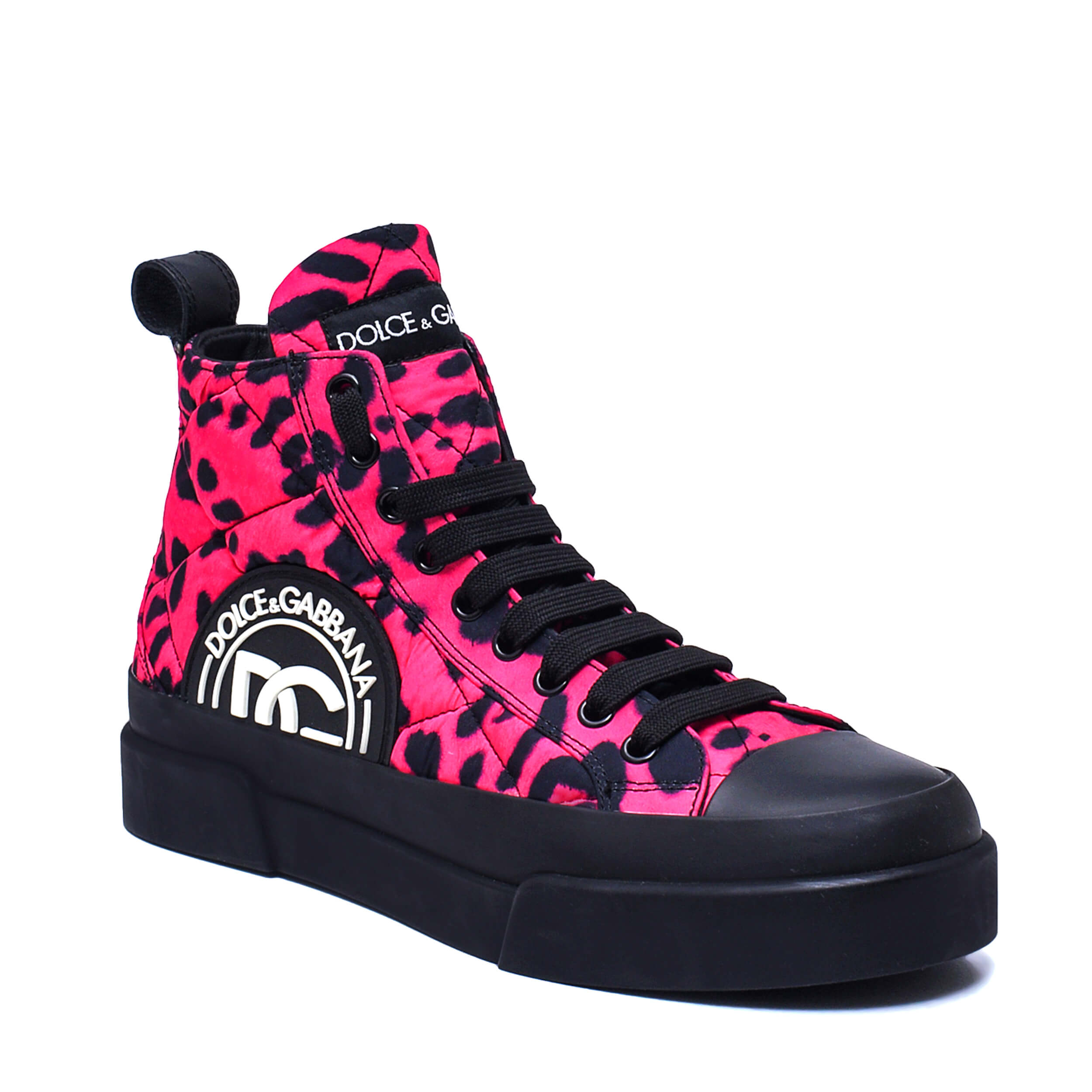 Dolce&Gabbana - Pink & Black Nylon Portofino Leopard Sneakers / 38